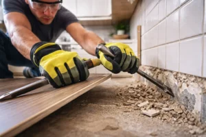 Lift Flooring And Remove Tiles